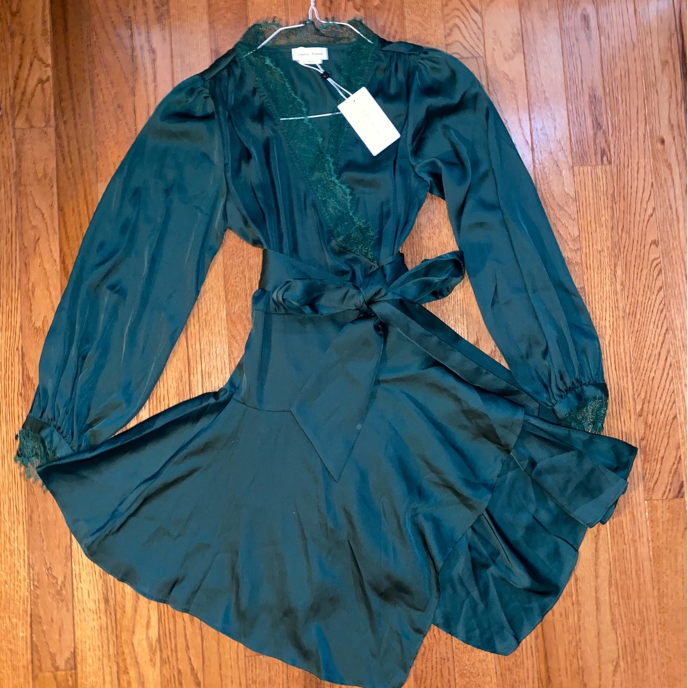 NEW Lovers & Friends $288 NADEEN Dark Green Satin Mini Dress XS NWT - Picture 11 of 12